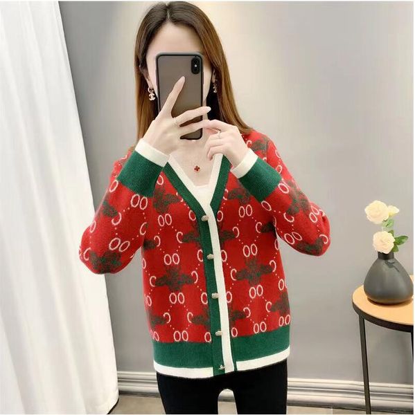 

designer fashion v-neck long-sleeved cotton knit sweaters women cardigan loose casual jacket sweater women's clothing, White;black