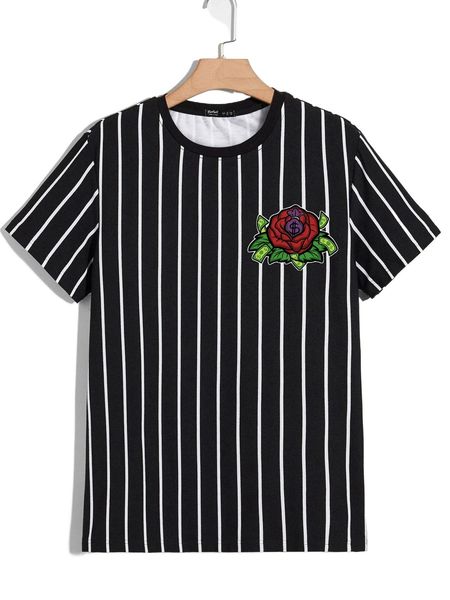 

romwe guys striped floral print tee m2ev#, White;black