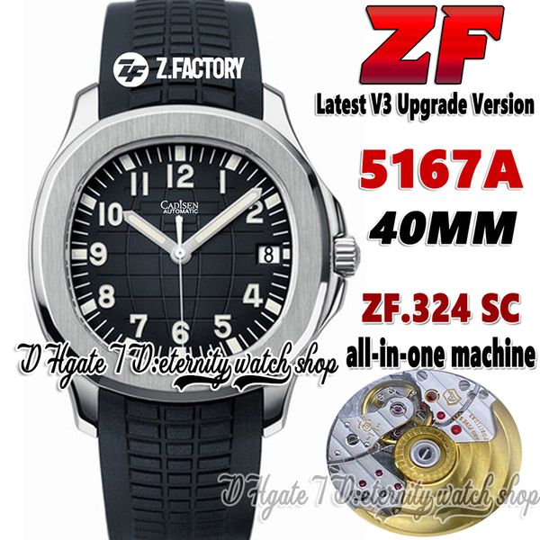 

2022 zf v3 upgraded 5167a-001 324sc zf324 automatic mens watch 40mm black texture dial ss stainless steel case black rubber strap super vers, Slivery;brown