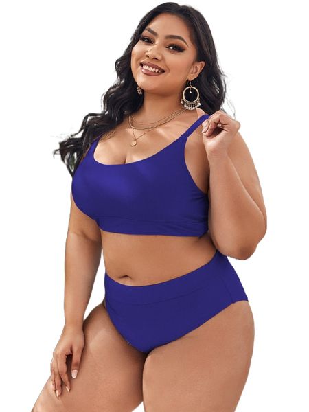 

plus solid rib high waisted bikini swimsuit e7gn#, White;black