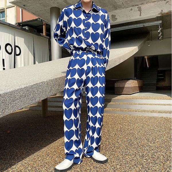 

blue printed men's casual straight pant male vintage fashion trend trousers clothing, Black