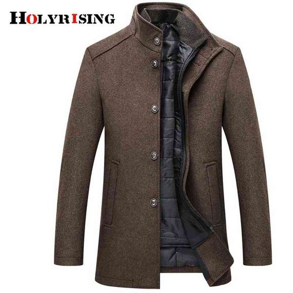 

holyrising wool coat men thick overcoats oat mens single breasted coats and jackets with adjustable vest 4 colours m-3xl cj191213 t220810, Black