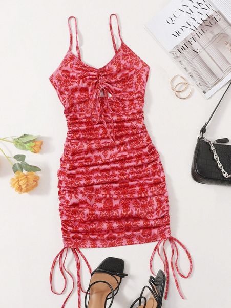 

drawstring ruched bodycon dress e0yk#, Black;gray