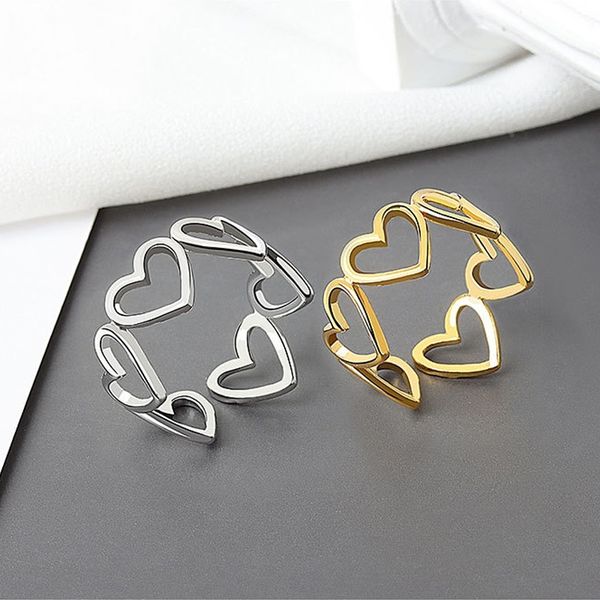 

s925 sterling silver ring good-looking aesthetic heart hollowout gold plated rings not allergic opening love jewelry loop kofo, Slivery;golden