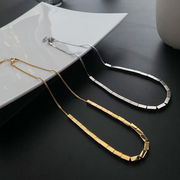 

design sense small square snake bone chain necklace women's summer fashion new light clavicle, Silver