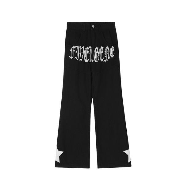 

jeans star embroidery hip hop men straight leg baggy denim pants men's trousers for male, Blue