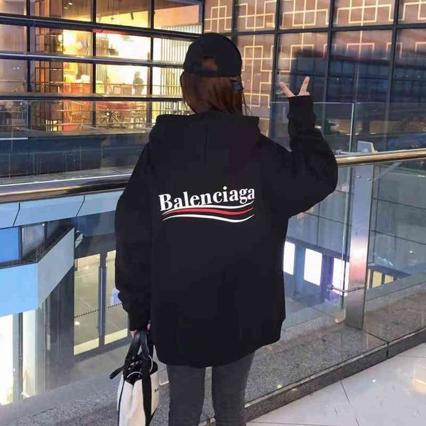 

2022 designer bal hoodies and coats spring autumn cotton hoodie printed loose coke strip men's women's jacket paris fashion br whi, Black