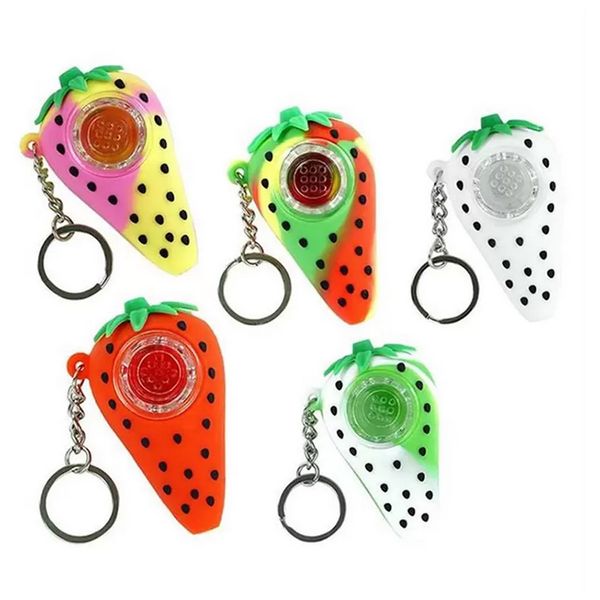 Pipa per bruciatore a nafta colorata a forma di fragola Tubi per fumatori in silicone per tabacco a mano a forma di fragola con ciotola di vetro Dab Rig Bong