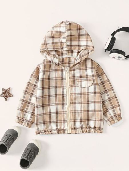

toddler boys plaid print hooded corduroy jacket she01, Blue;gray