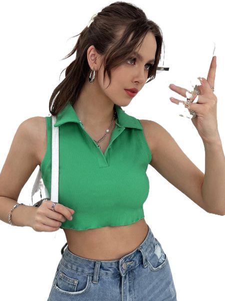 

solid polo collar tank o6ec#, White