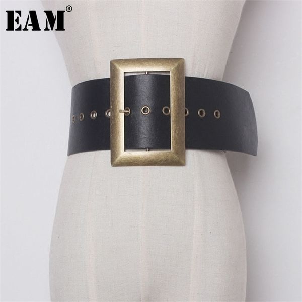 

[eam] fashion metal big buckle pu leather exceed width belt woman retro all-match solid black belt women ya59901 220414, Black;brown