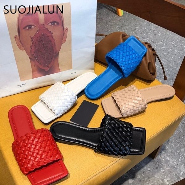 Suojialun Brand Design Women Slipper Weave Fabric Women Summer Summer Slides de chinelos ao ar livre Aberto do dedo do dedo do pé Y200624