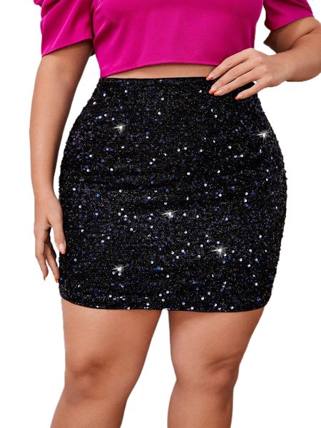 

plus sequin bodycon skirt f1lo#, Black