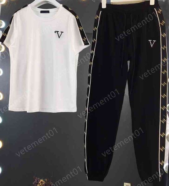 

womens two piece pants classic logo print t-shirt with stylish black track pants 2 piece sets luxury designer tracksuits women clothing, White