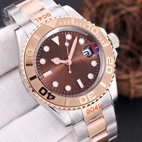 

classic mens bigger date mirror automatic watch mechanical movement bussines men master watches yachtoyster glide lock steel rubber original, Slivery;brown