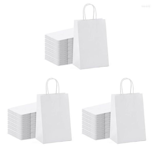 Bolsas de papel Kraft de embrulho de presente 75pcs 5.9x3.14x8,2 polegadas pequenas brancas com alças sacos de comprasgfgift