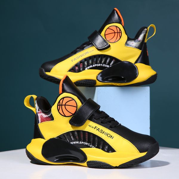 

children chaussures de basket training tennis footwear breathable kids basketball shoes outdoor sport sneakers, Black