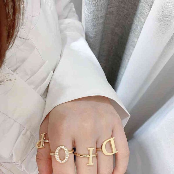 

jewel diamond inlaid letter opening ring fashion simple men's and women's adjustable ring jewelry, Silver