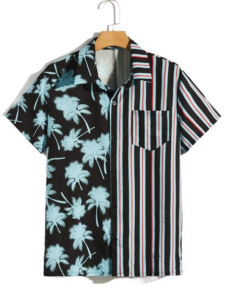 

romwe guys striped tropical print shirt q8ev#, White;black