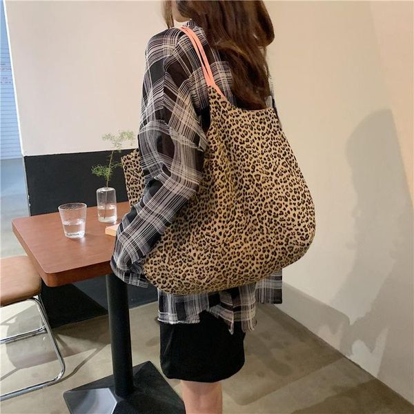 Borse da sera Borsa a tracolla in tela da donna con motivo leopardato Cuciture in tela da donna di grande capacità Shopping in tessuto per ragazze Borse casual per studenti. Even