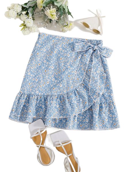 

ditsy floral print knot side skirt n6qj#, Black