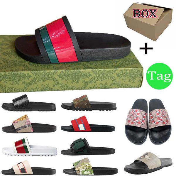 

with box luxurys designers sandals men women classic slipper floral brocade slides flats leather rubber heatshoes platform flip flops, Black