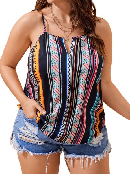 

plus geo print notched detail cami k9ax#, Black