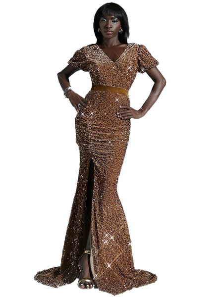 

missord split hem sequins prom dress b2n5#, Black;gray