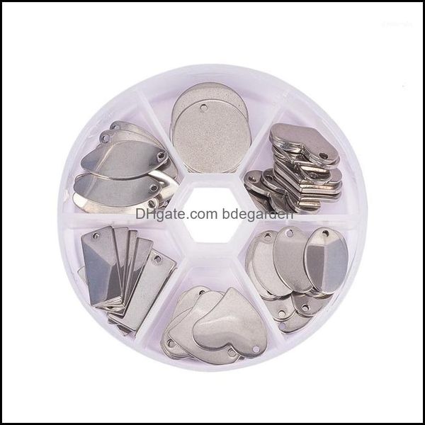 

charms jewelry findings components 60 pcs stainless steel flat round oval heart rec blank stam tag pendants dhzvo, Bronze;silver