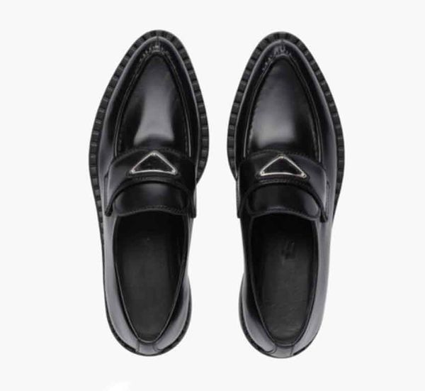 

casual shoe women loafer flats black calfskin leathers brushed leather loafers metal monolith triangle chocolate brushed rubber platform poi