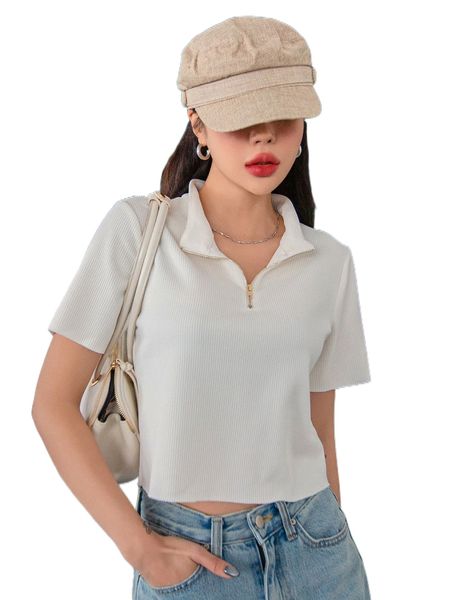 

dazy polo neck half zip tee l4bc#, White