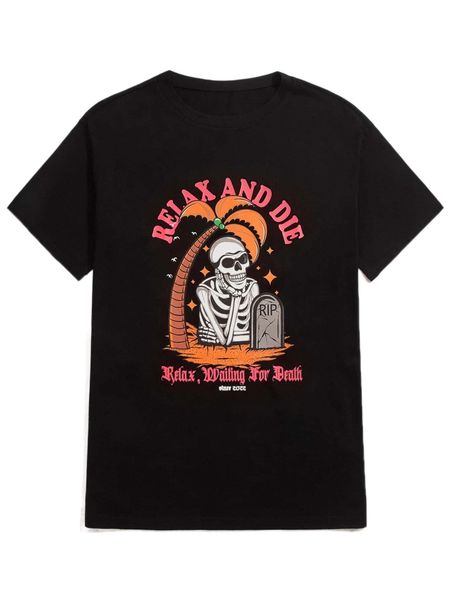 

romwe x lockdsg guys skeleton letter graphic tee x8dr#, White;black