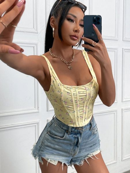 

floral print bustier tank q6fj#, White