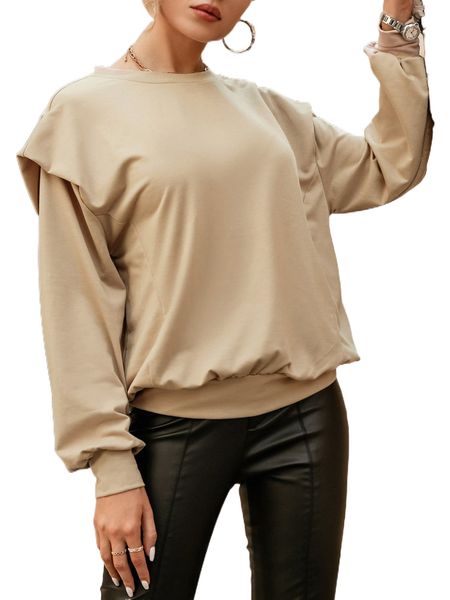 

simplee solid padded shoulder pullover d1hr#, Black