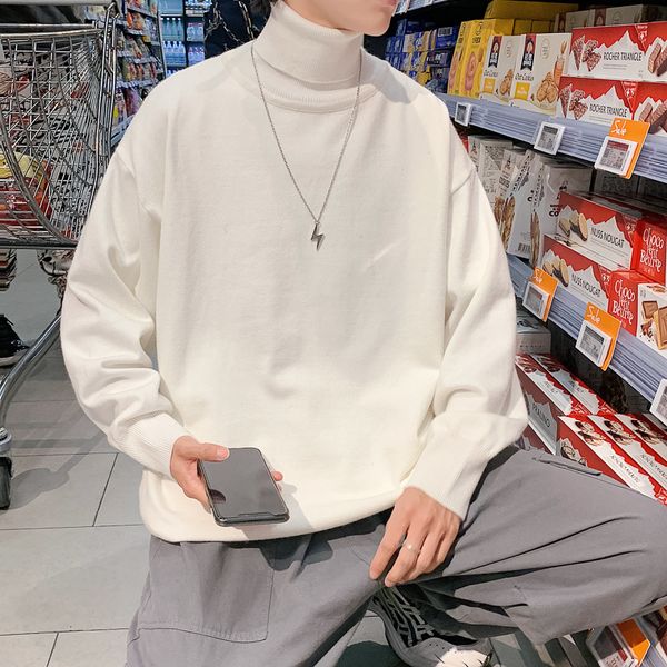 

men high neck sweater autumn winter men round neck warm knitted sweater warm men sweater l220801, White;black