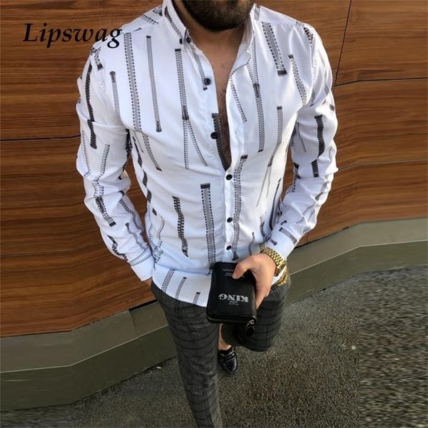 

spring autumn long sleeve casual cardigan for mens turndown collar button shirt fashion pattern printed men shirts 220324, White;black