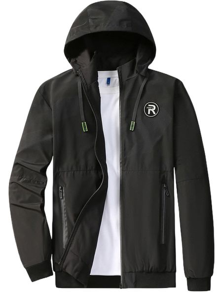 

men patch detail drawstring hooded reversible jacket without tee i8lg#, Black;brown