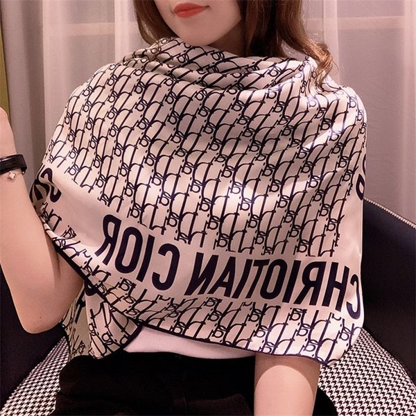 

62% off 2022 autumn and winter new scarves silk scarf women's square simulation shawl long warm decoration sunscreen beach towel, Blue;gray