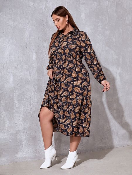 

plus paisley print shirt dress f4ei#, Black