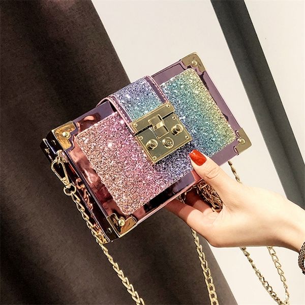 

small party clutch bag wedding purse chain shoulder bag luxury gradient color sequin box shape female messenger bag zd1757 220531