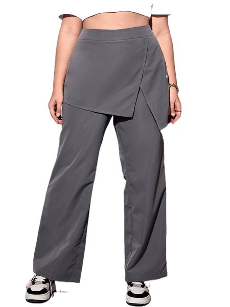 

plus high waist wide leg pants h6gd#, Black