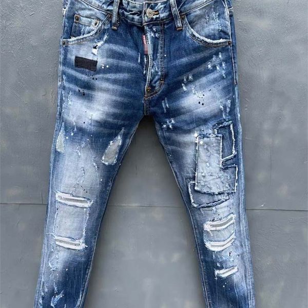 

men's jeans 2022 men's korean blue whitening complex washing small straight tube micro elastic slim fit trousers 9126 vh7m