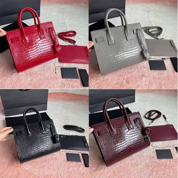 Sac De Jour Tasche Krokodilgeprägtes glänzendes Leder Akkordeon Handtasche Verstellbarer Umhängetaschengurt Designer Damen Schulterkorn Modische Alligatortaschen