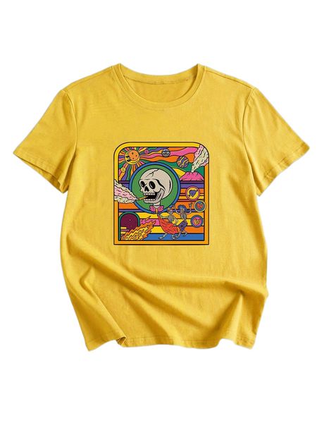 

romwe x summerbluess skull & sun graphic tee v71o#, White