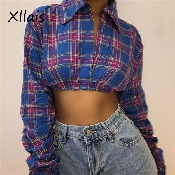 

xllais england style women plaid shirt long sleeve cropping elegant shirt female academic shirt y200828, White
