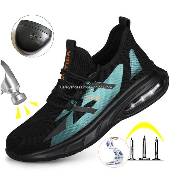 

fashion safety shoes men work boots european standard steel toe working sneakers air cushion work shoes man safety boots 2022, Black;brown
