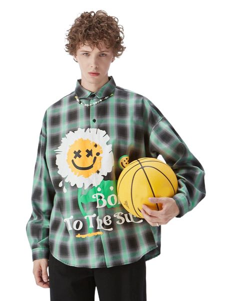 

men plaid letter & expression print drop shoulder shirt r5ks#, White;black