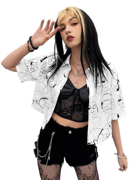 

figure graphic button front blouse z3rc#, White