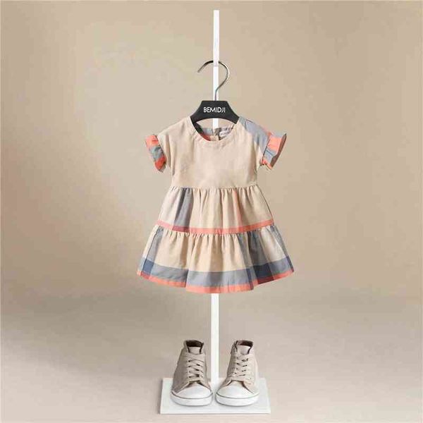 

2022 summer new arrival plaid children's wear fashion girl dress cotton short-sleeved princess kids casual clothing 2-6 years g220506, Red;yellow