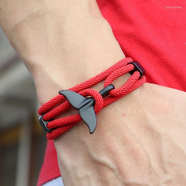 Armreif, handgewebt, Walschwanz, Wikinger-Armband, Charm, handgefertigt, rotes Seil, Herren-Armband, String-Schmuck